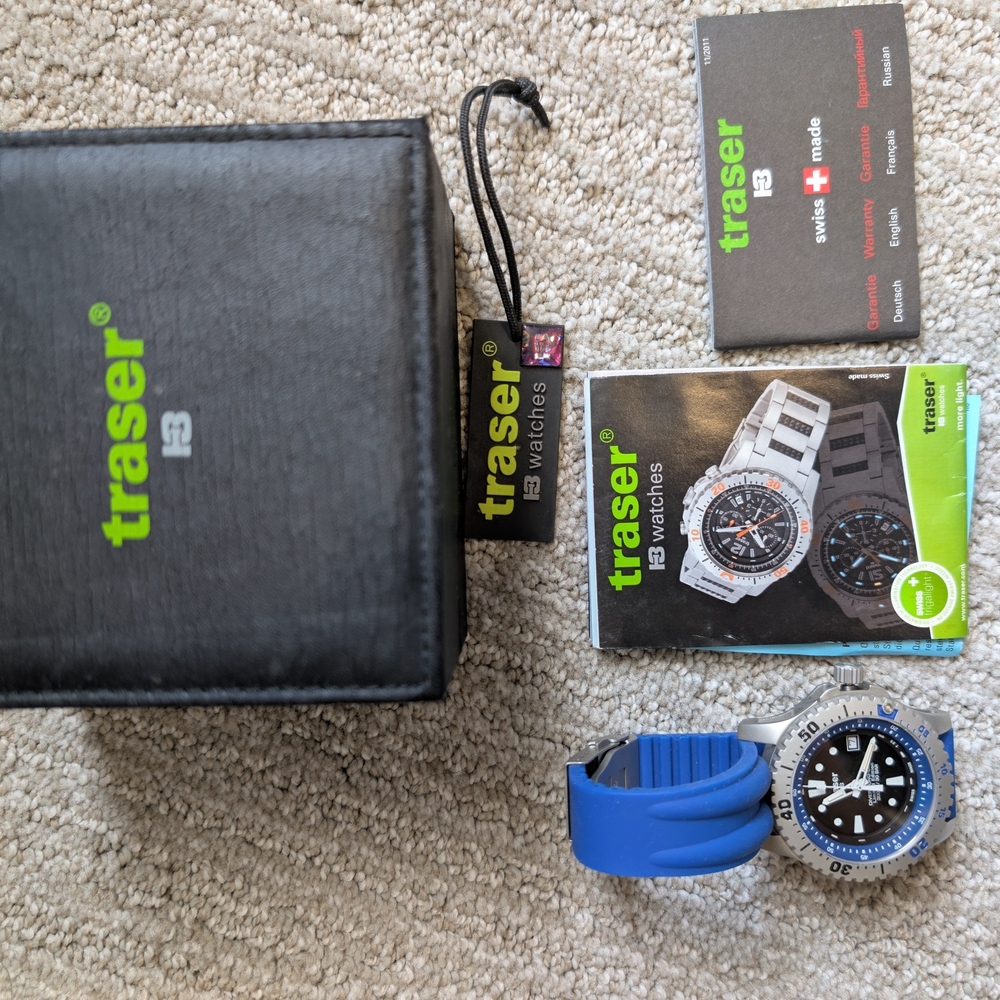 Men's Blue and Silver Watch